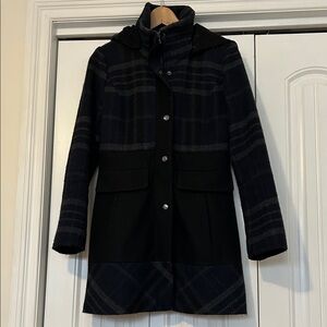 Guess Black and Gray Plaid Pea Coat